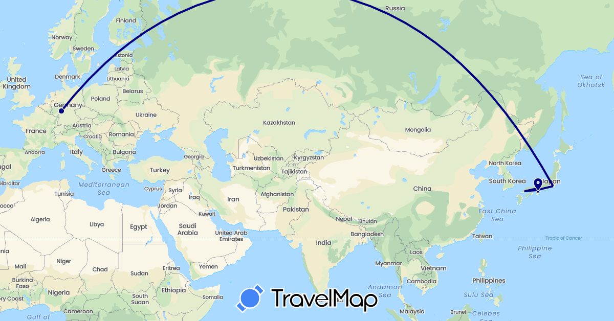 TravelMap itinerary: driving in Germany, Japan (Asia, Europe)